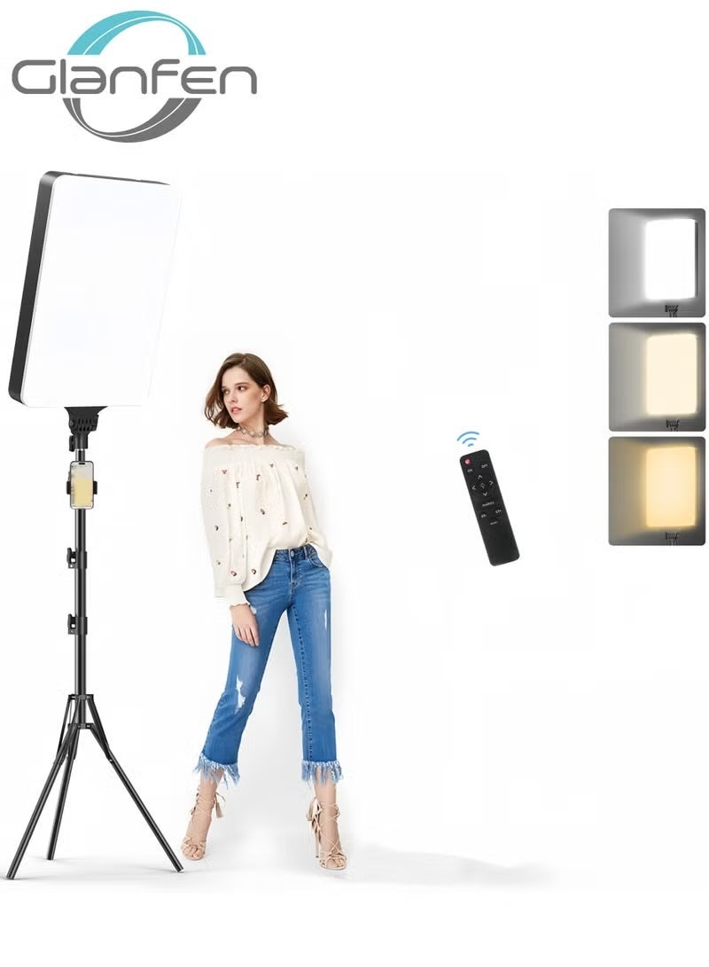 Glanfen 19 inch LED Video Light Kit,2700K-7500K 65W Photography Studio Light with Tripod Stand and Phone Holder for Video Recording, Game Streaming